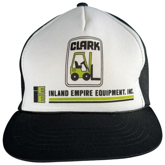 Vintage Hanes Trucker Hat Inland Empire Equipment Inc. Clark Forklift Logo Black - Picture 1 of 8